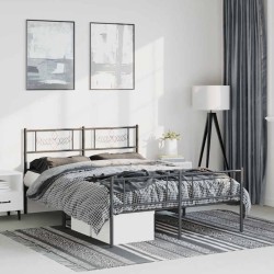 Cadre de lit métal sans matelas avec pied de lit noir 135x190cm 