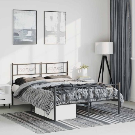 Cadre de lit métal sans matelas avec pied de lit noir 135x190cm 