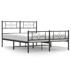Cadre de lit métal sans matelas avec pied de lit noir 135x190cm 