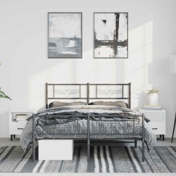 Cadre de lit métal sans matelas avec pied de lit noir 135x190cm 