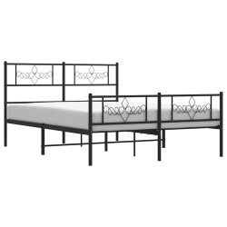 Cadre de lit métal sans matelas avec pied de lit noir 135x190cm 