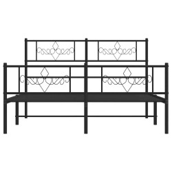 Cadre de lit métal sans matelas avec pied de lit noir 135x190cm 