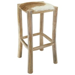 Tabouret de bar Cuir véritable et bois de teck solide 