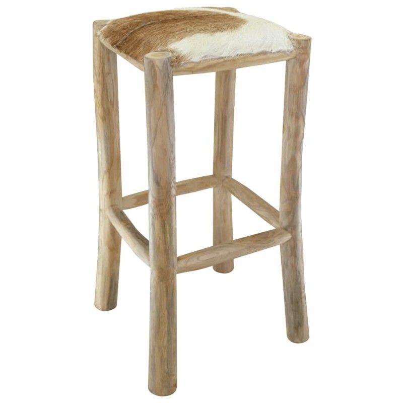 Tabouret de bar Cuir véritable et bois de teck solide 