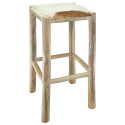 Tabouret de bar Cuir véritable et bois de teck solide 