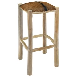 Tabouret de bar Cuir véritable et bois de teck solide 
