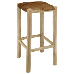 Tabouret de bar Cuir véritable et bois de teck solide 