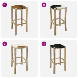 Tabouret de bar Cuir véritable et bois de teck solide 