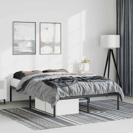 Cadre de lit métal sans matelas noir 135x190 cm 