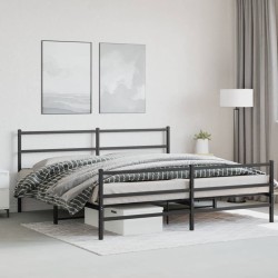 Cadre de lit métal avec tête de lit/pied de lit noir 180x200 cm 