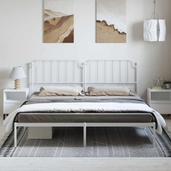 Cadre de lit métal sans matelas et tête de lit blanc 183x213 cm 