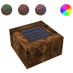 Table basse avec LED chêne fumé 60x60x40 cm bois d'ingénierie 