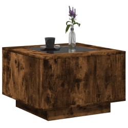 Table basse avec LED chêne fumé 60x60x40 cm bois d'ingénierie 