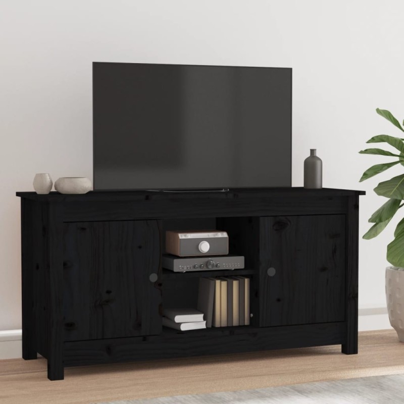 Meuble TV Noir 103x36,5x52 cm Bois de pin massif Meuble TV Noir 103x36,5x52 cm Bois de pin massif