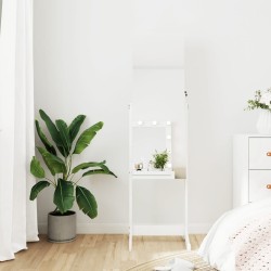 Armoire à bijoux avec miroir sur pied blanc 42x38x152 cm 