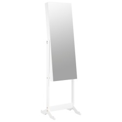Armoire à bijoux avec miroir sur pied blanc 42x38x152 cm 