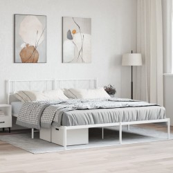 Cadre de lit métal sans matelas et tête de lit blanc 200x200 cm 