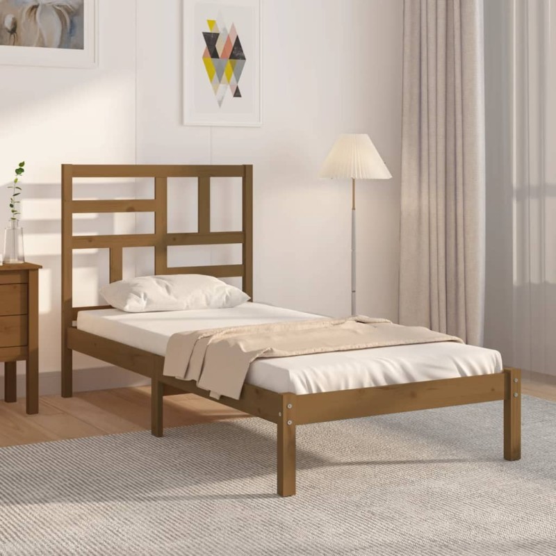 Cadre de lit sans matelas marron miel bois massif 100x200 cm 