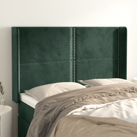 Tête de lit avec oreilles Vert foncé 147x16x118/128 cm Velours 
