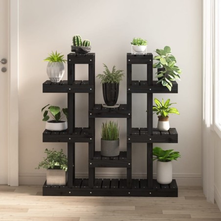 Support à plantes Noir 104,5x25x109,5 cm Bois massif de pin 
