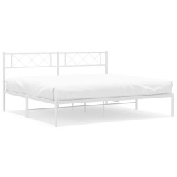 Cadre de lit métal sans matelas et tête de lit blanc 200x200 cm 
