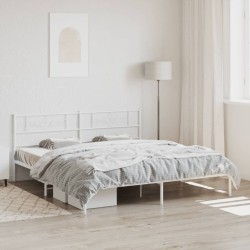 Cadre de lit métal sans matelas et tête de lit blanc 200x200 cm 