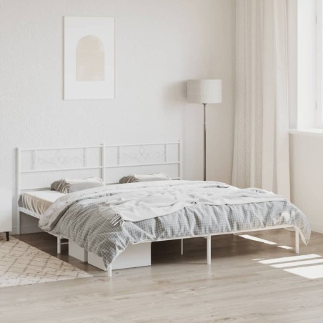 Cadre de lit métal sans matelas et tête de lit blanc 200x200 cm 
