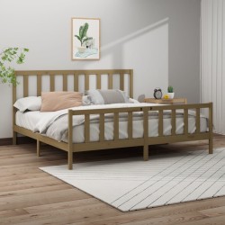 Cadre de lit sans matelas marron miel 200x200cm bois pin massif 