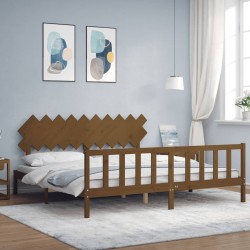 Cadre de lit sans matelas marron miel 200x200cm bois pin massif 