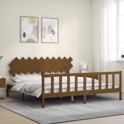 Cadre de lit sans matelas marron miel 200x200cm bois pin massif 