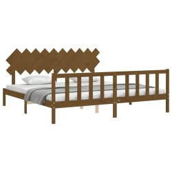 Cadre de lit sans matelas marron miel 200x200cm bois pin massif 
