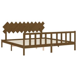 Cadre de lit sans matelas marron miel 200x200cm bois pin massif 