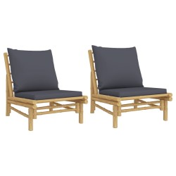 Chaises de jardin lot de 2 avec coussins gris foncé bambou 