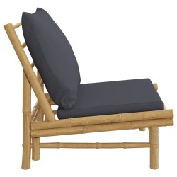 Chaises de jardin lot de 2 avec coussins gris foncé bambou 