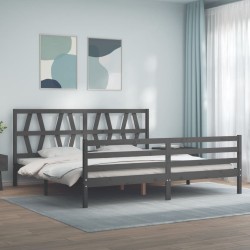 Cadre de lit sans matelas gris 200x200 cm bois massif 