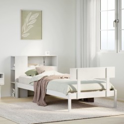 Lit bibliothèque sans matelas blanc 90x190cm bois de pin massif 