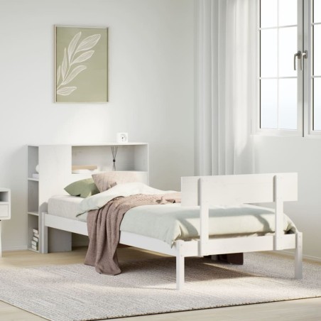Lit bibliothèque sans matelas blanc 90x190cm bois de pin massif 