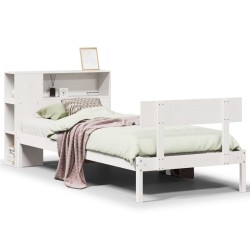 Lit bibliothèque sans matelas blanc 90x190cm bois de pin massif 