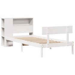 Lit bibliothèque sans matelas blanc 90x190cm bois de pin massif 