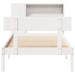 Lit bibliothèque sans matelas blanc 90x190cm bois de pin massif 