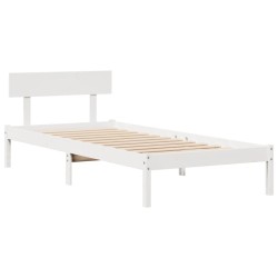 Lit bibliothèque sans matelas blanc 90x190cm bois de pin massif 
