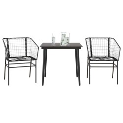Ensemble à manger de jardin 3 pcs noir résine tressée verre 