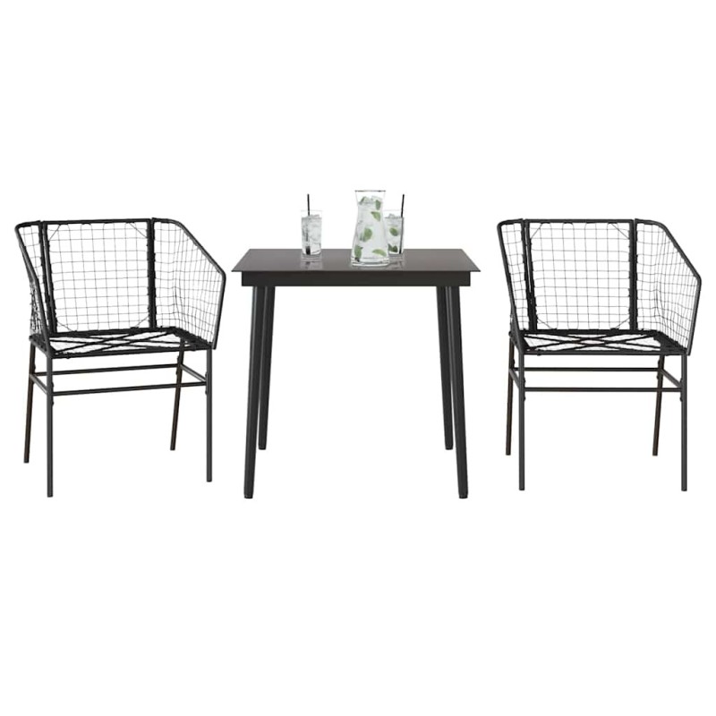 Ensemble à manger de jardin 3 pcs noir résine tressée verre 
