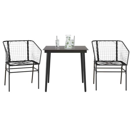 Ensemble à manger de jardin 3 pcs noir résine tressée verre 