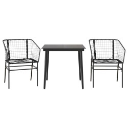 Ensemble à manger de jardin 3 pcs noir résine tressée verre 