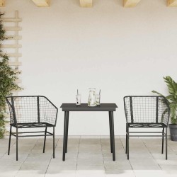 Ensemble à manger de jardin 3 pcs noir résine tressée verre 