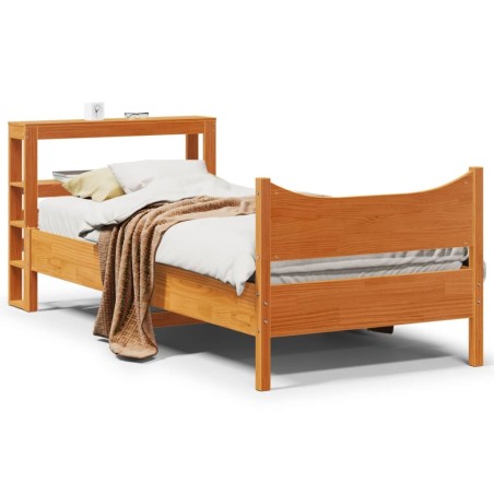 Cadre de lit avec tête de lit cire marron 75x190 cm bois de pin 