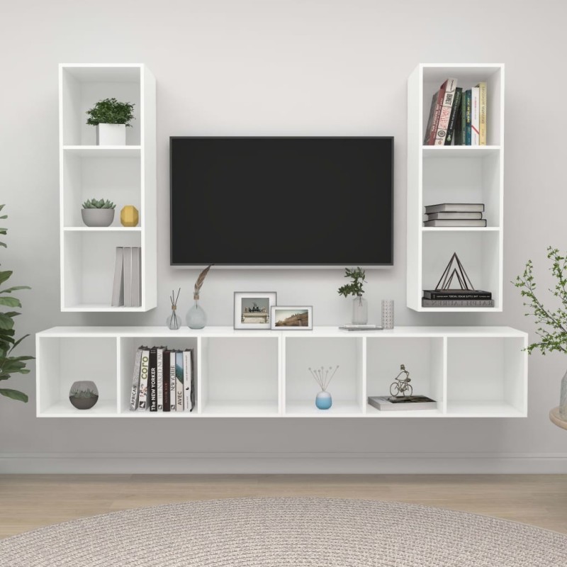 Meubles TV muraux 4 pcs Blanc Bois d'ingénierie Meubles TV muraux 4 pcs Blanc Bois d'ingénierie