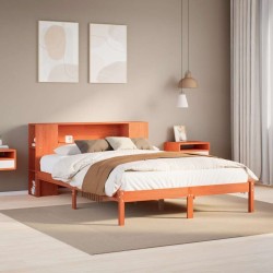 Lit bibliothèque sans matelas cire marron 120x190cm pin massif 