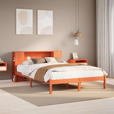 Lit bibliothèque sans matelas cire marron 120x190cm pin massif 